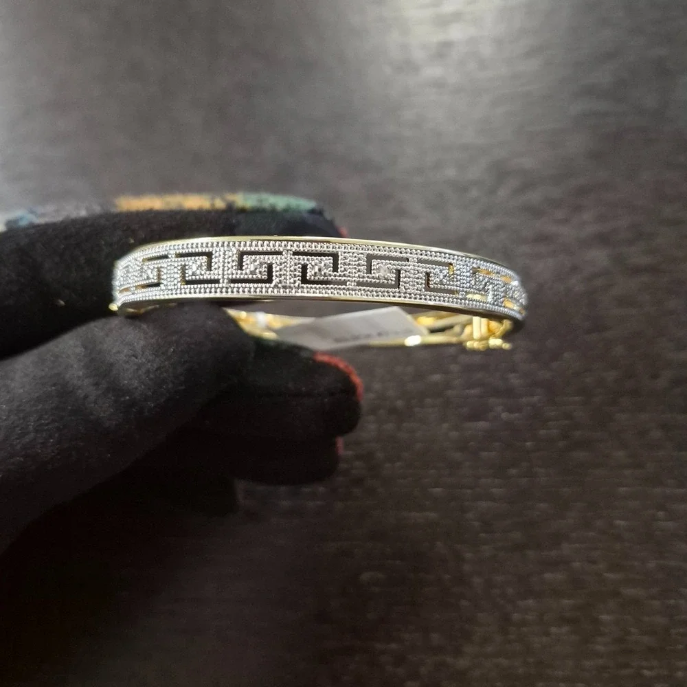 Diamond Accent 18k Gold-Plated Greek Key Bangle Bracelet 7.5